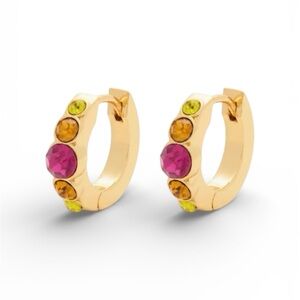 Kurt Geiger London Crystal Huggie Earrings with Pink and Yellow Gems